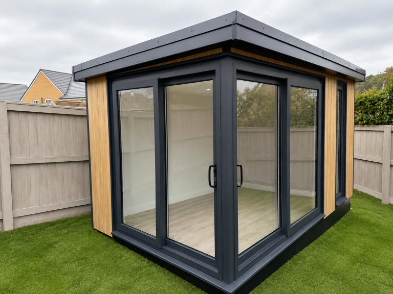 csl-tailored-garden-room-corner-light-cladding-dark-frame-sliding-door-kent-001