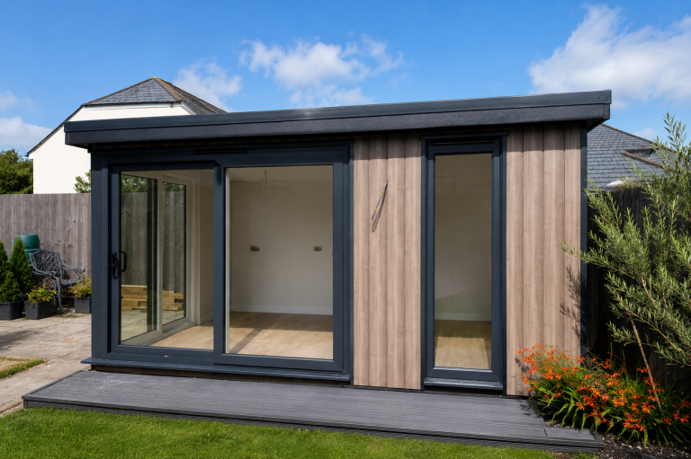 csl-tailored-garden-room-dark-cladding-canopy-composite-decking-kent-001